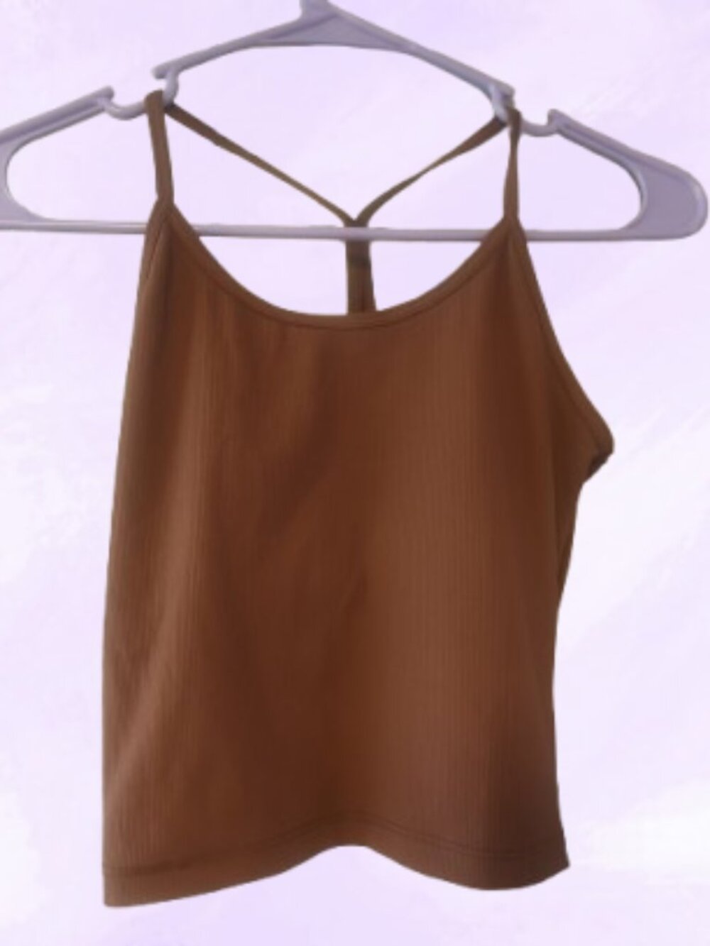 Dalu Fitness active workout ribbed tank top exercise in brown size medium.